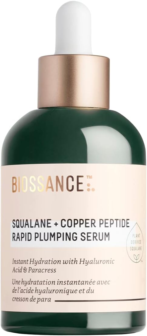 Biossance Squalane + Copper Peptide Rapid Plumping Serum. Powerfully Hydrating Face Serum that Instantly Plumps and Firms with Collagen Boosting Copper Peptides, 1.69 fl oz