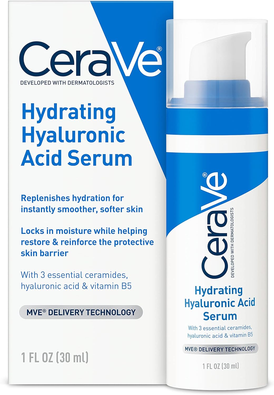 Cerave Hyaluronic Acid Serum for Face with Vitamin B5 and Ceramides, Hydrating Face Serum for Dry Skin, Fragrance Free, 1 Ounce