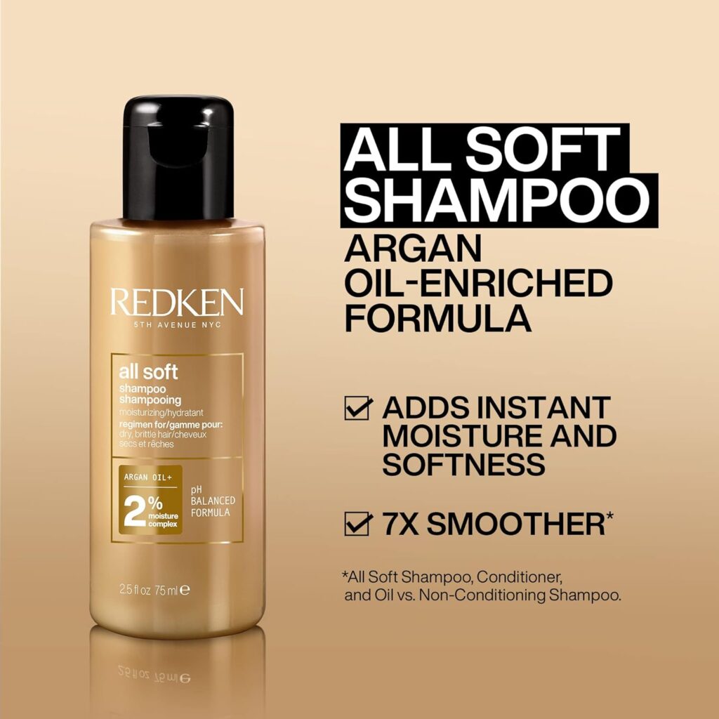 Redken All Soft Argan Oil Shampoo | For Dry/Brittle Hair | Provides Intense Softness and Shine | Travel Size | 10.1 Fl Oz