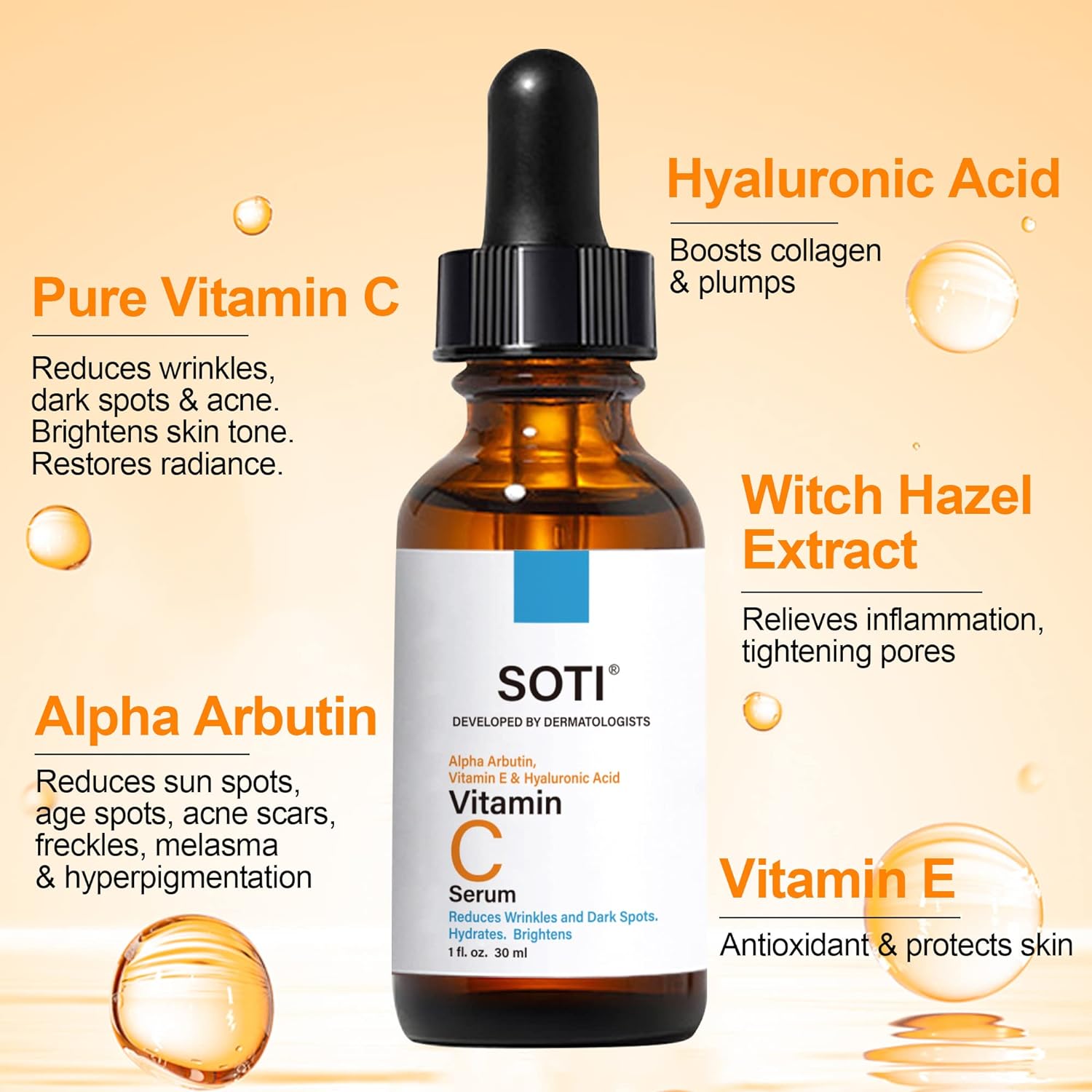 Soti Radiant Glow Skincare Day  Night Face Serum - Vitamin C Serum (30ml) + Hyaluronic Acid with 2% B5 Face Serum (30ml), Brightens, Reduces Wrinkles, Hydrates, Anti-Aging, Plumps Moisture to Skin
